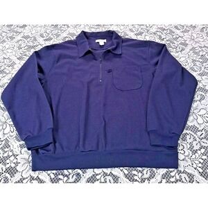 Haband Pullover Size XL Waffle Knit Navy Blue Long Sleeve Collared 1/4 Zip